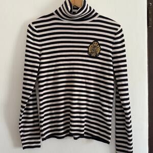 80s Vintage LAUREN RALPH LAUREN Nautical Striped Turtleneck Sweater Crest Medium